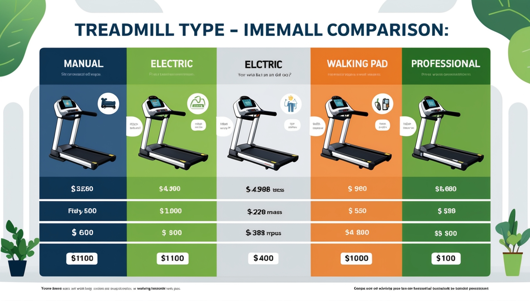 Futópad típusok összehasonlító infografikája specifikációkkal és árakkal modern dizájnban
